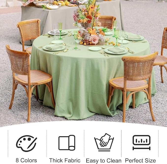 4 Pack Round Tablecloth 70 Inch Polyester Washable Fabric Table Covers for Wedding Dining Table Buffet Parties Banquet（Round 70 Sage Green） - Image 7