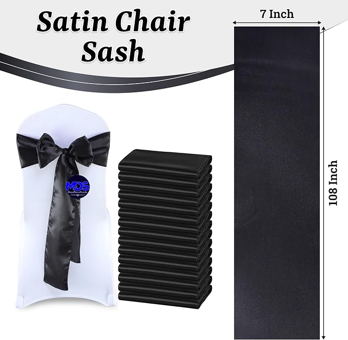 VDS Satin Chair Sashes Chair Cover Back Tie Sateen Bows Ribbon for Wedding Birthday Graduation Engagement Ceremony Event Party Banquet Venue Hotel All Dining Chair Decoration (25PC) (Black) - Image 3
