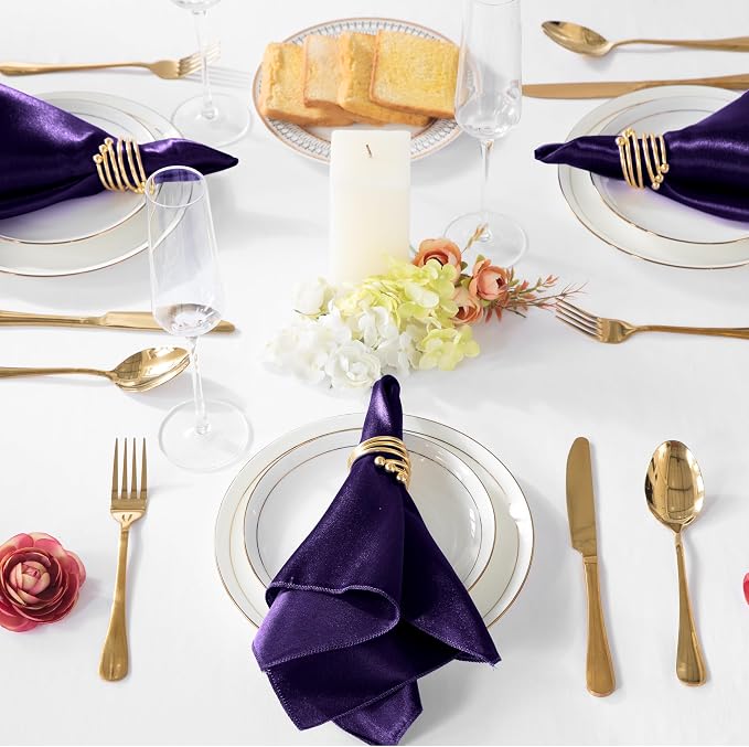 MILVOWOC 72 Pack Square Purple Satin Napkins 20 x 20 Inch | Soft Silk Dinner Napkins, Smooth Decorative Table Napkins, Washable & Reusable, For Weddings Dinner Restaurant Party - Image 7