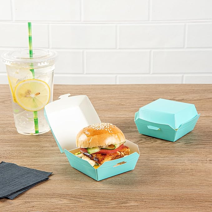 Restaurantware Turquoise Paper Mini Burger Box, 2.8 x 2 In, 100 Pack - Image 3