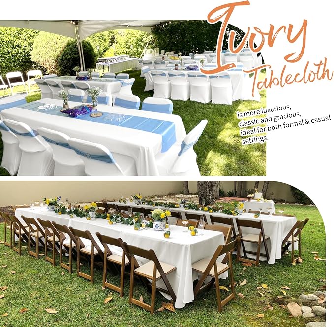 Showgeous 90x132 Inch Ivory Rectangle Tablecloth 10 Pack Fit 8FT Table | Stain Rectangule Polyester Table Cloth Wrinkle Resistant Washable Fabric Table Covers for Wedding Dining Parties - Image 3