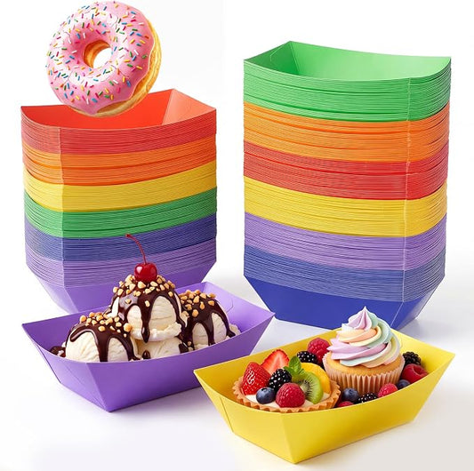 Uiifan 300 Pcs Paper Food Boats Disposable Paper Food Tray,Rainbow | Grease Resistant Disposable Serving Tray, Cardboard Hot Dog Holder, Burgers Fries Sandwiches Picnic Party Supplies by Uiifan