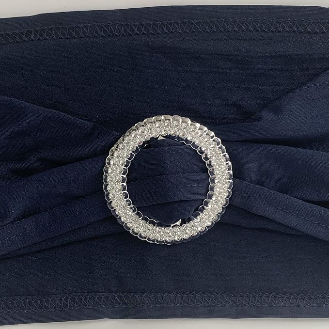 50PCS Adjustable Wedding Chair Sashes with Buckle Slider - Stretch Spandex Elastic Bands for Reception, Bridal Shower Decor - 50 Count Navy Blue Chair Bows - Image 3