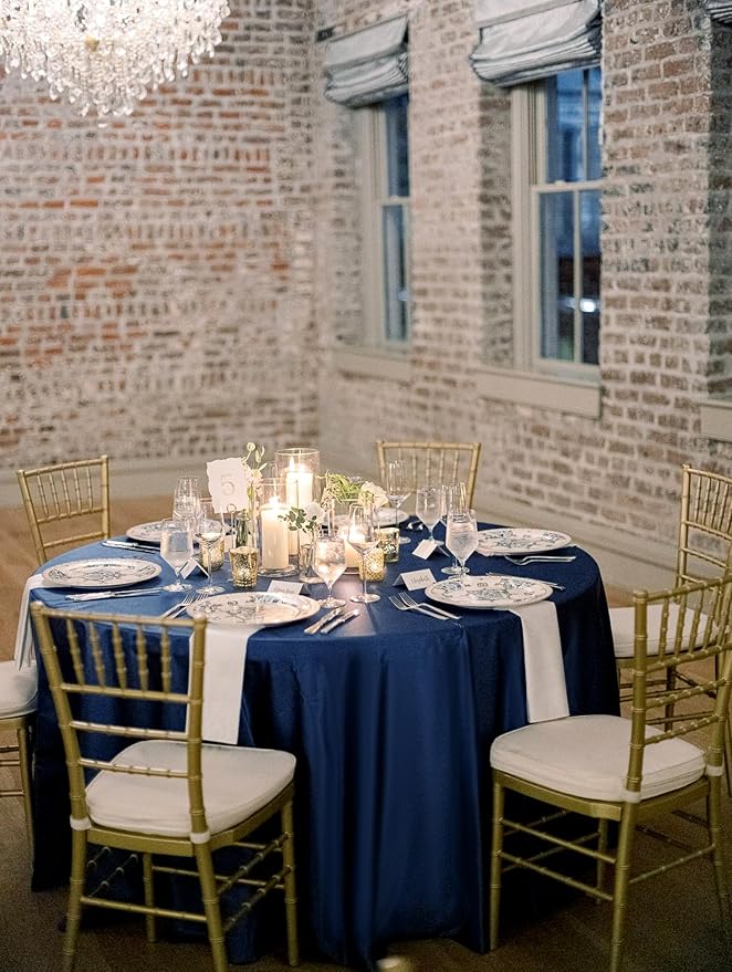 12 Pack Navy Blue Round Tablecloths, 120 Inch Polyester Table Cloth - Image 7