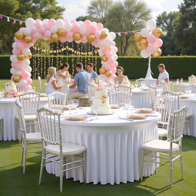 4Pack White Round Spandex Tablecloths for 60 inch Table, Stretchy Wrinkle Free 120inch Fitted 5FT Round Table Cloths Cover with Skirt for Wedding Birthday Party Dining Banquet Events - Image 7