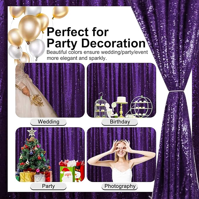 Purple Sequin Backdrop Curtains 2FTx8FT 4 Panels - Image 5