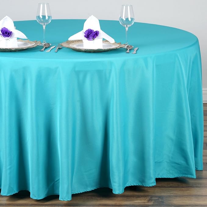 10 pcs 132 inch Turquoise Round Polyester Tablecloths Fabric Table Cover Linens | 132" Washable Fabric Table Cloth Covers for Wedding Party Polyester Reception Buffet Events Catering Dining Kitchen - Image 2