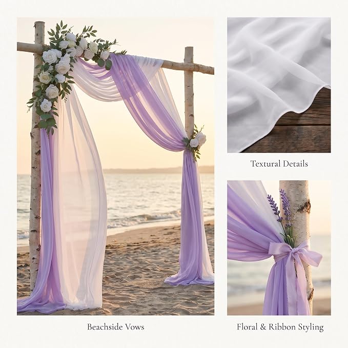 AMZLOKAE Chiffon Wedding Arch Draping Fabrics 18FT Lavender & White - Image 5