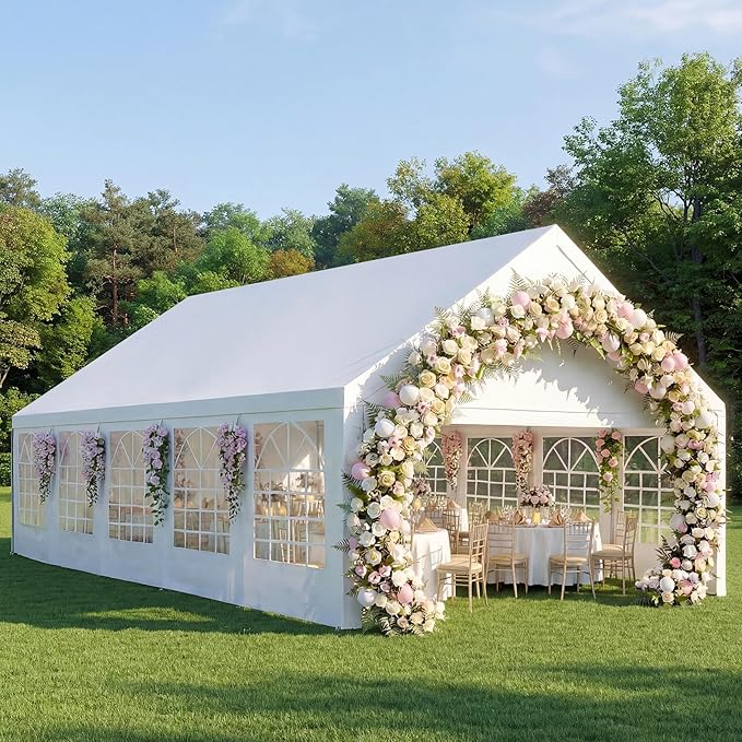 Party Tent 16x32ft Heavy Duty Large Outdoor Commercial Wedding Canopy White Event Shelter Gazebo Carport with Removable Sidewalls