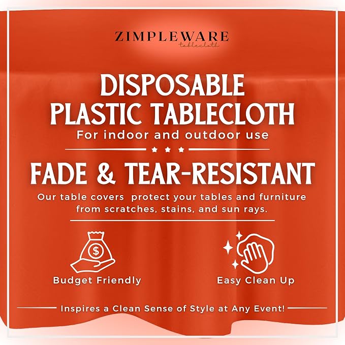 ZIMPLEWARE Premium Orange Plastic Table Cloth Disposable (6 Pack) Round Tablecloth (84in) Party Table Cloths Disposable, Perfect Table Cloth Round Cover for Any Table Up to 6 Feet - Image 2