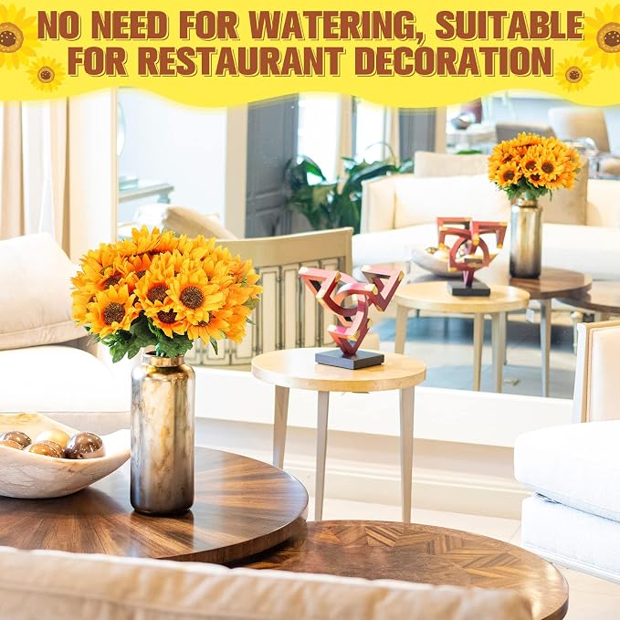 Roshtia 30 Bunches Sunflower Artificial Flowers, Each with 7 Heads, 11.8'' High Bride Holding Silk Bouquet Sunflower Decor Centerpieces for Tables Party Wedding Home Decor Craft - Image 3