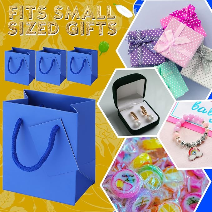 Sherr 100 Pcs Blue Mini Paper Gift Bags with Handles, White Tags | 4x2.75x4.5 in White Paper Bags, Thank You Tags, Party Favors, Wedding, Small Business Packaging, Easter Spring Gifts - Image 4