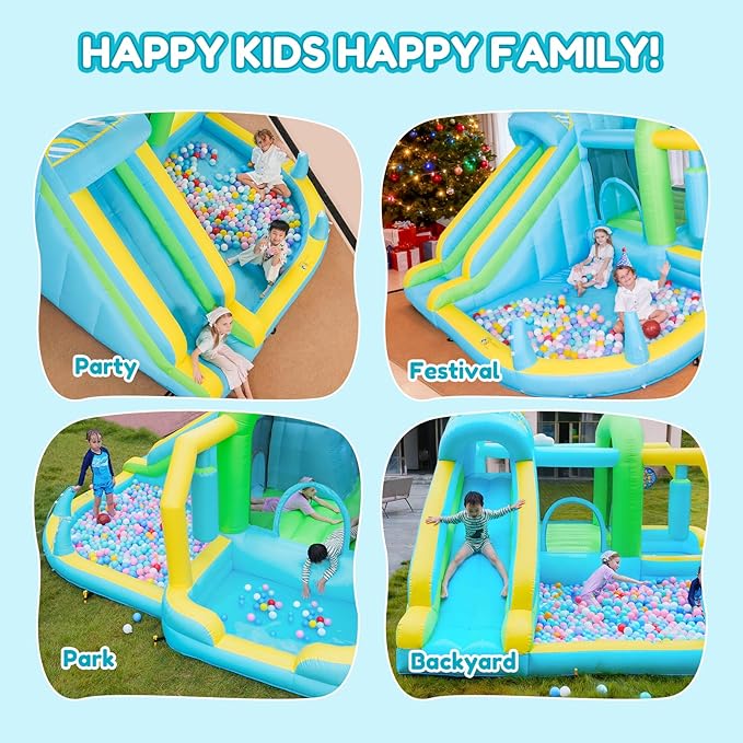 Inflatable Bounce House Water Slide,12-in-1 Oversized Indoor Bounce House for Kids 3-6 Tall Slide,Climbing Wall, Water Pool, Ball Pit,Sprinker,Dart, Basketball Hoop, 550W Blower for Backyard Party
