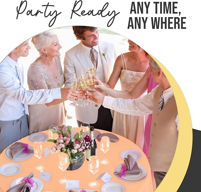 Exquisite Peach Round Tablecloth 84" - 48 Pack | Plastic Tablecloth, Disposable Table Covers Round for Parties, Weddings, Holidays & Party Supplies - Image 5