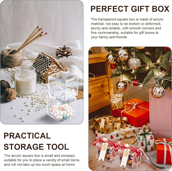 Tuanse 150 Pcs Clear Acrylic Box with Lid Square Mini Candy Containers | Mini Acrylic Display for Jewelry, Pills, Toys, Party Favors, 2.2 Inch Cube Design, Ideal for Gifts and Organizing Items - Image 5