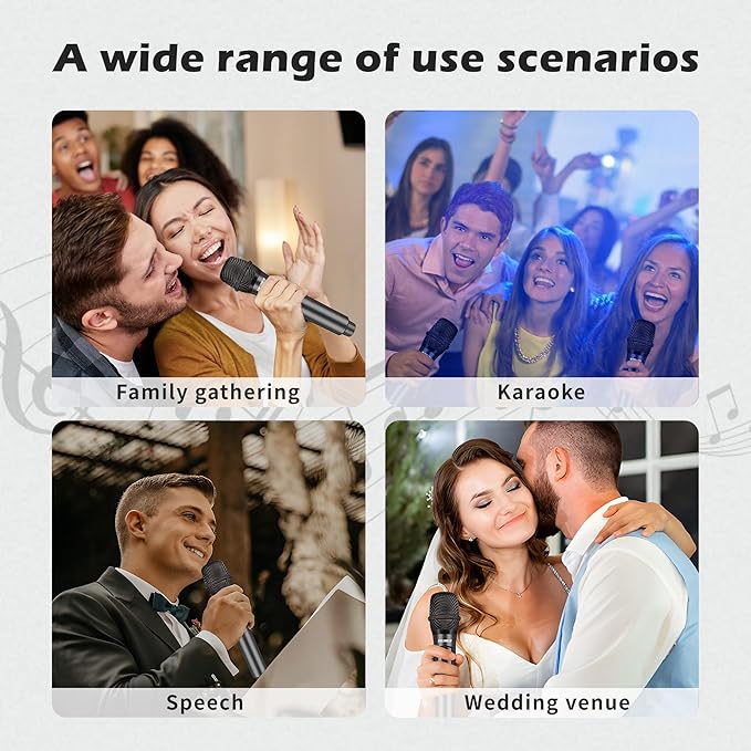 Wireless Microphone,Professional Dual Handheld Cordless Dynamic Mic System with Rechargeable Receiver(160 Ft),Karaoke Microphone Set for Singing,Karaoke,Wedding,DJ,Party,Speech,Church,K60-2