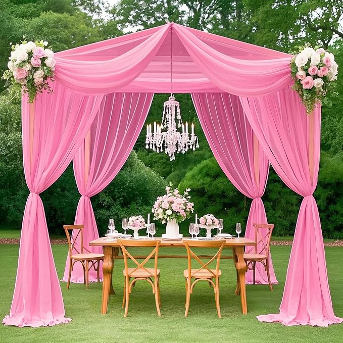 MODFUNS 4 Panels Pink Ceiling Drapes for Weddings 5x20FT Wedding Arch Draping Fabric Sheer Chiffon Curtains for Backdrop Wedding Ceiling Curtain Chiffon Fabric Drapery Wedding Stage Hall Ceiling Decor - Image 5