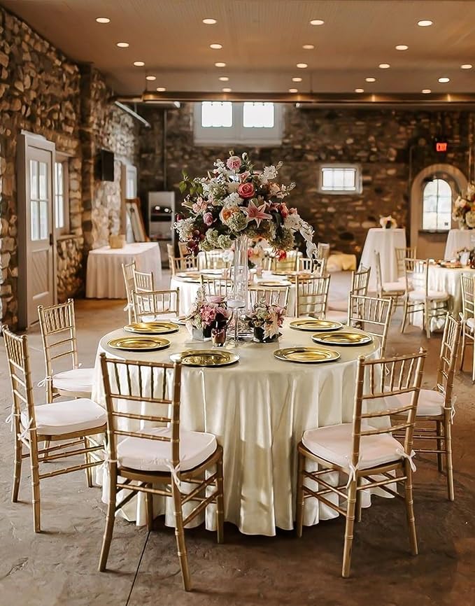12 Pack 120 Inch Round Satin Tablecloth, Champagne - Image 7