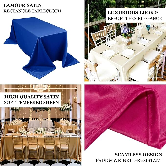 Efavormart Gold Seamless Lamour Satin Rectangle Tablecloth - 90"x156" for 8 Foot Table with Floor-Length Drop