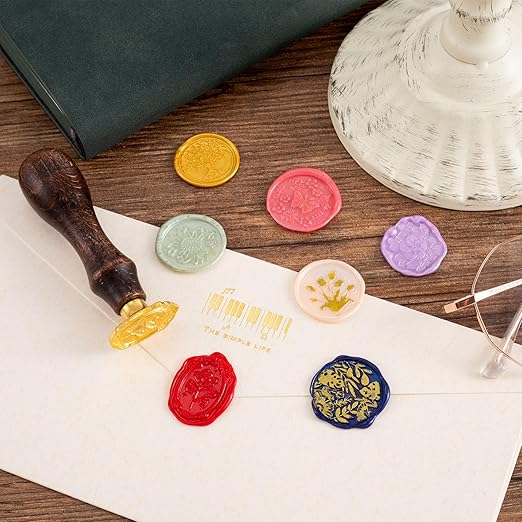 9pcs Wax Seal Stamp Kit, Brass Sealing Wax Stamps Head & Wooden Handle for Wedding Invitations Cards Envelopes(Tree of Life+Tulip+Vintage Rose+Love Rose+Daisy+Butterfly+Sakura+Leaves)