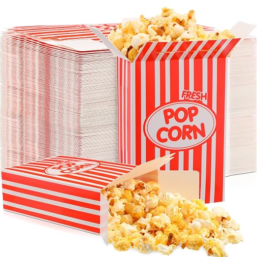 Xinnun 300 Pcs Paper Popcorn Boxes 1 oz Close Top Oil Proof Disposable Popcorn Container 6 x 4 x 2 Inch Stripes Leak Proof Popcorn Boxes for Party Movie Party Theater Night Birthday (Red) by Xinnun