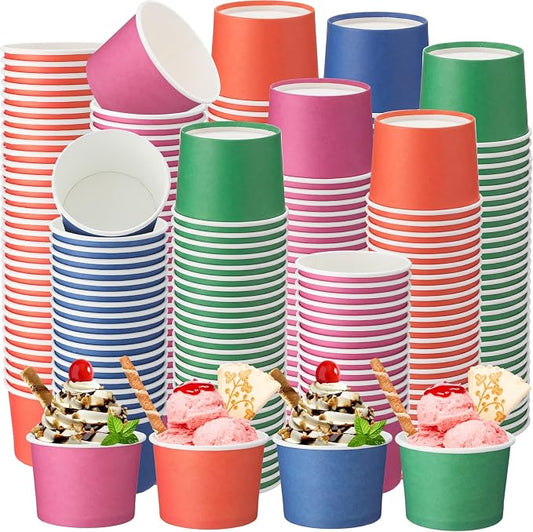 Honeydak 150 ml/ 5 oz Ice Cream Cups for Party Small Ice Cream Cups Disposable Treat Paper Dessert Snacks Sundae Container Wedding Birthday Party Supplies(Multicolor,400 Pack) by Honeydak
