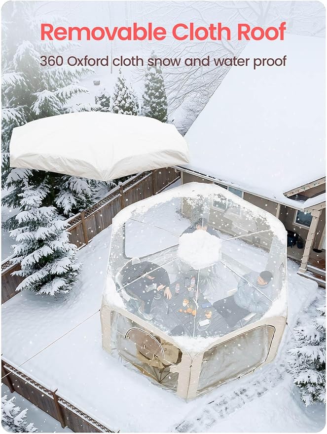 Porayhut Pop up Bubble Tent Screen House 10’X10’Large Camping Sun Shelter,Weather and Cold Proof Pod with Detachable Sunshade Cloth,Waterproof Floor,2 Zipper Doors & 4 Mesh Breathable Windows