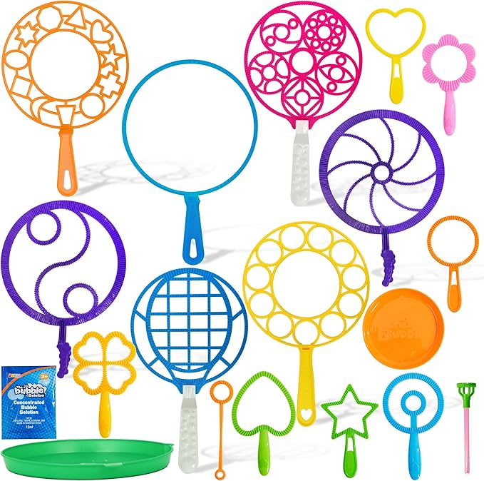 JOYIN Big Bubble Wands Set Bulk for Kids Summer Outdoor Toy Game Activity Party Favors, 18 Pcs Giant Bubble Maker with Tray, 12" Large, 6 Pcs Solution Suitable for All Age People