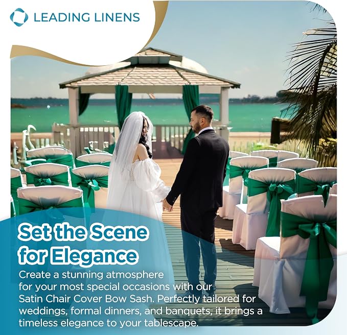 Leading Linens 200 pcs Sage Green 108"x8" Satin Bow Sash Chair Cover Decor | Elegant satin chair bow sashes, perfect for weddings, receptions, banquets, & parties. Reusable & washable. - Image 3