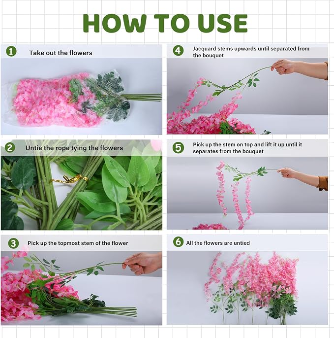 Alotiki Pink Wisteria Hanging Flowers, 50 Pack Fake Hanging Flowers | Artificial Flowers for Outdoors, Fake Flowers Garland for Backdrop, Home Garden Wedding Decor, Wisteria Garland Wedding Arch - Image 6