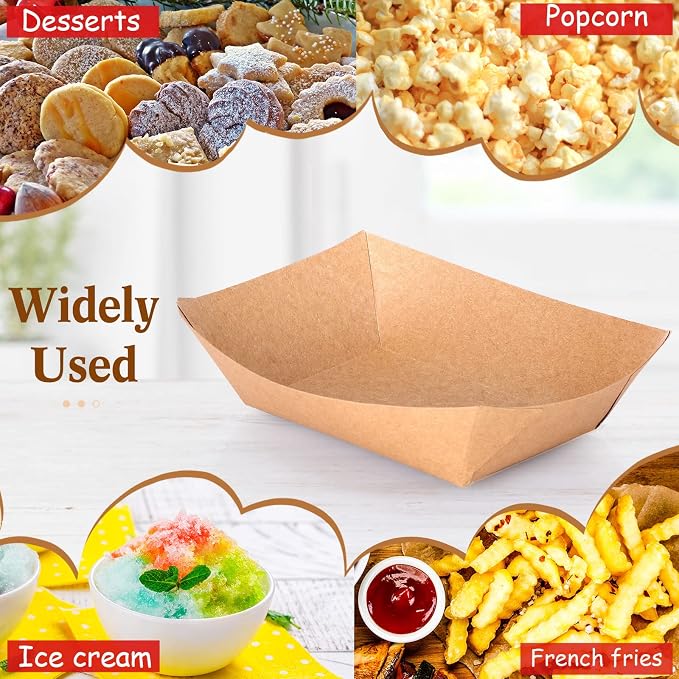 Sherr 500 Pcs 5 lb Kraft Paper Food Trays Boats Bulk, Disposable Nacho Kraft Paper Food Serving Trays Brown for Nachos, Tacos, Fries, Hot Dog, Corn, Bbq, Festivals, Party (Natural) - Image 5
