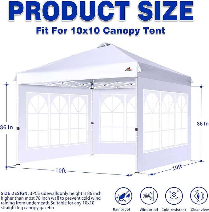 SCOCANOPY Church Window Sidewall for 10x10 Canopy Frame, 3 Pack Sunwalls Only,(Forest Green)