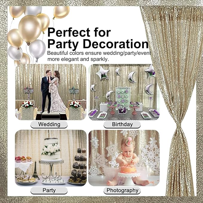 Champagne Gold Sequin Backdrop Curtain 4FTx8FT 2 Panels - Image 5