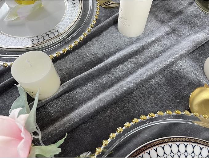 Luxurious Velvet Table Runner, 10ft Wedding Reception Decorations, 20x120inch Soft Velvet Fabric, Table Linen Overlay, Wedding Table Runners (Gray, 20X120inch) - Image 6