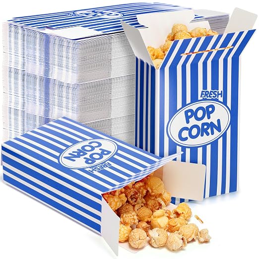 Xinnun 200 Pcs Paper Popcorn Boxes 1oz Oil-proof Disposable Striped Popcorn Boxes Container Leak Proof Paper Holders for Movie Night, Party, Birthday, Wedding (Dark Blue) by Xinnun