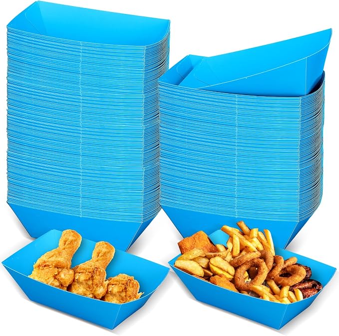 Uiifan 200 Pcs Paper Food Boats Disposable Paper Food Tray Grease Resistant Disposable Serving Tray Cardboard Hot Dog Holder for Burgers Fries Sandwiches Picnic Party (Blue) by Uiifan