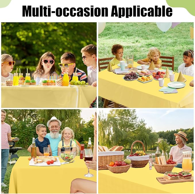 Smiry Disposable Table Cloth - 10 Pack, 54 x 108 Inch Waterproof Rectangle Tablecloths for Parties, Decorative Plastic Table Cover, Leakproof & Sturdy, Yellow - Image 7