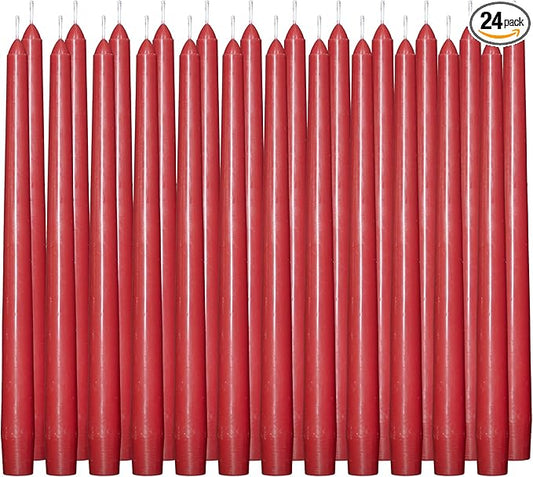 24 Pack Red Taper Candles丨Taper Candles 10 Inch Dripless丨Unscented & Smokeless Candlesticks Bulk丨7-8 Hours Long Burning Tall Candles丨Ideal for Christmas Weddings Parties Dinner