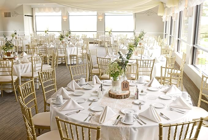 fani 8 Packs White Round Tablecloth - 108 Inch, Polyester | Table Cloth for Round Tables, Washable Fabric, TableCovers for Wedding, Party, Banquet, Dining Tables, Camping - Image 5