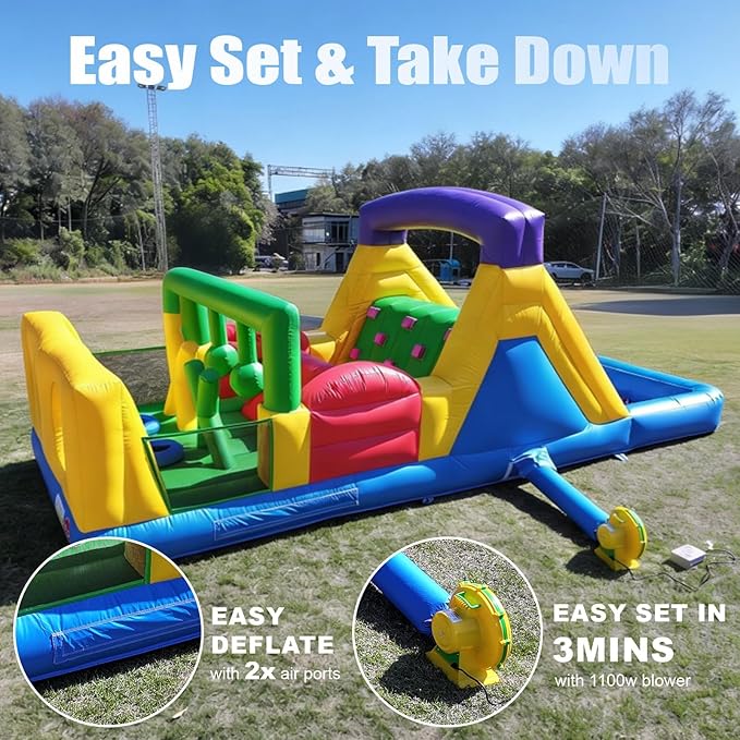22FT Commercial Grade Bounce House for Adult, (Heavy Duty PVC) (Splash Big Water Pool) (1100W UL Blower) Inflatable Obstacle Course with Slide, Ball Pit, Large Backyard Lawn Party Game