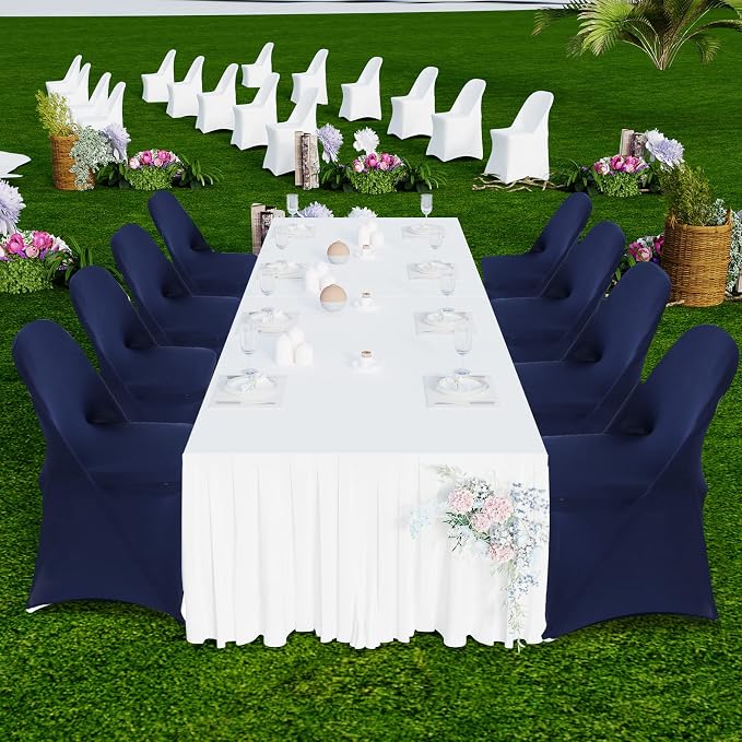 HAINARverS Folding Chair Covers for Wedding, 10pcs Navy Blue | Stretch Spandex Washable Fabric Chair cover, Decoration Chair Cover for Wedding, Party, Banquet, Birthday, Conference, Event - Image 2