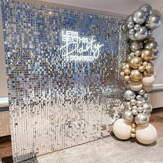 COKAOBE Silver Shimmer Wall Backdrop, 36PCS Square Sequin Shimmer Backdrop Panel, Photo Backdrops for Birthday, Anniversary, Wedding, Graduation & Bachelorette Party Decoration - Image 5