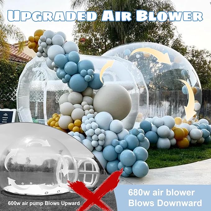 10FT Inflatable Bubble House Dome for Adults,TPU Clear Commercial Inflatable Bubble House Tent with Tunnel, Bubble Balloon House with 680W Air Blower, 600W Air Pump Inflatable Dome for Party