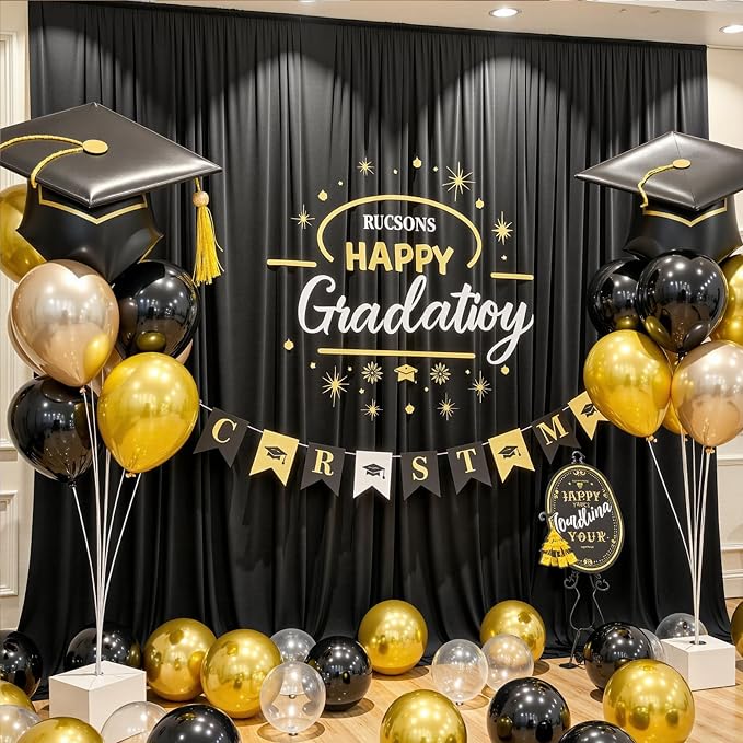 40ft x 10ft Wrinkle Free Black Backdrop Curtain for Parties, 8 Panels Silky Polyester Black Wedding Drapes for Backdrop 10 ft Photo Back Drop Cloth for Birthday Graduation Photography Background - Image 8