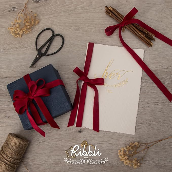 Ribbli Vintage Red Velvet Ribbon Double Faced 1/2 Inch 10-Yard Spool Red Ribbon Use for Christmas Tree Ornaments Gift Wrapping Wreath Decoration Wedding Boutonnieres