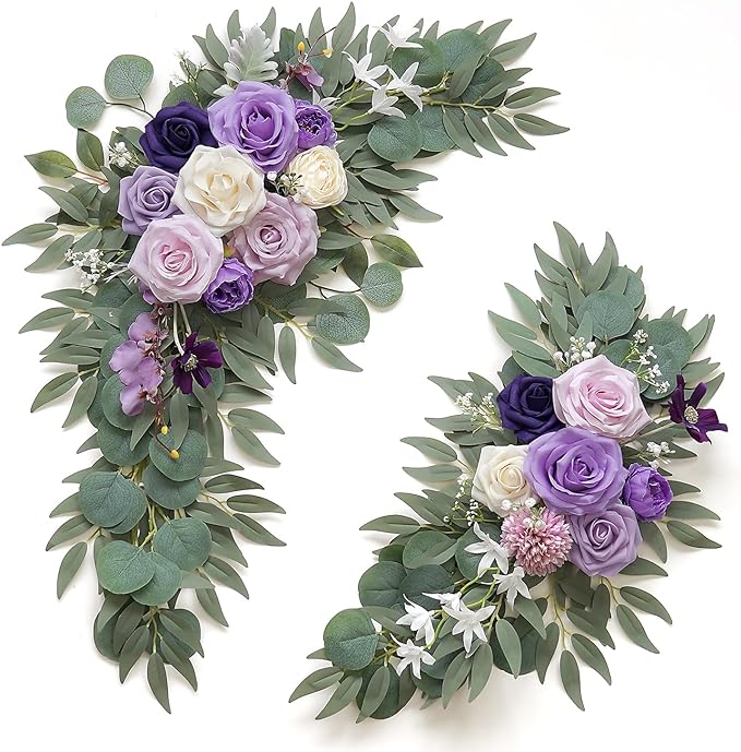 Olalaka Faux Flower Swag Set of 2 for Wedding Welcome Signs Floral Decorations, Purple Wedding Arch Flowers for Wedding Ceremony (Lilac & Purple & Cream) by Love%C2%A0Every%C2%A0Bit%C2%A0of%C2%A0Life