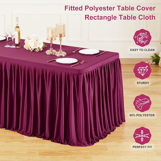 Wish Care 4 Pack Wine Red Rectangle Table Clothes for 8 Foot Tables, Polyester Fitted Tablecloths 8ft Stretch Table Cover for Wedding, Birthday, Parties, Trade Show, Craft Show - Image 3