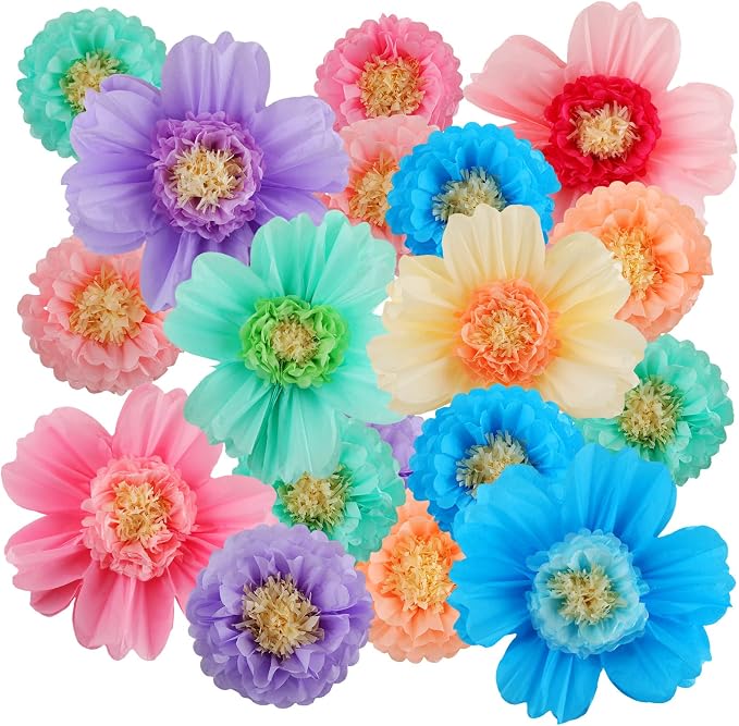 Crowye 24 Pcs Large Tissue Paper Flower Decor,10'' 20'',Colorful | Giant Craft Crepe Paper Flower, Colorful, for Wall Decorations Backdrop Mexican Wedding Birthday Carnival School Party by Crowye