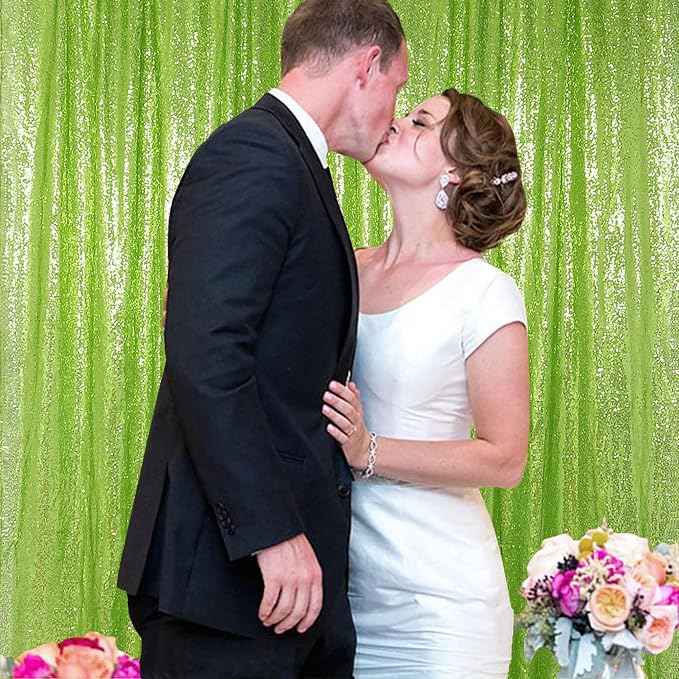 ShinyBeauty Olive Green Sequin Backdrop 4x10FT (4 Panels) - Image 3