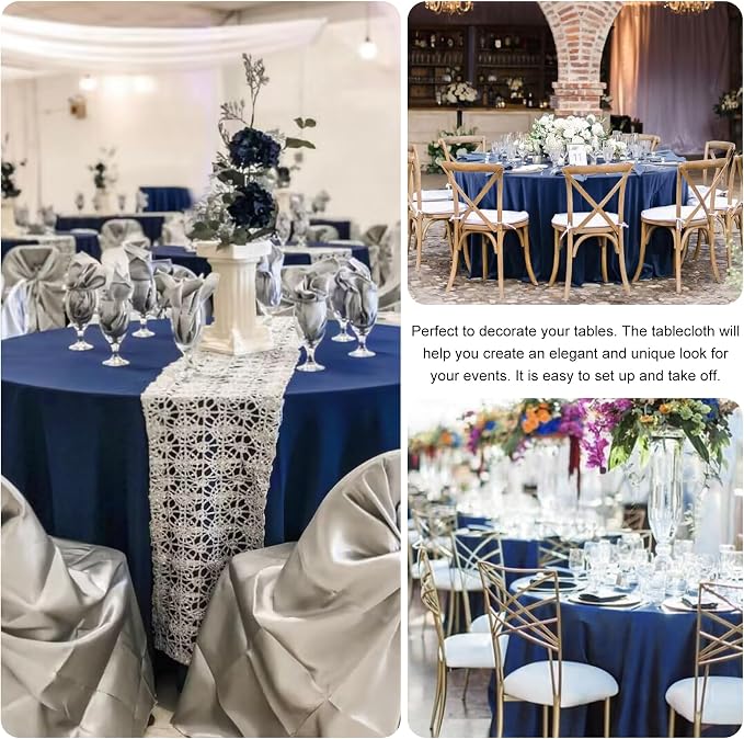 4 Pack Round Tablecloth 90 Inch Polyester Navy Blue Washable Fabric Table Covers for Wedding Dining Table Buffet Parties Banquet Decoration（Navy Blue） - Image 5